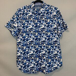 Robert Graham Blue Geometric Print Button Up Shirt Size Large Mens Casual
